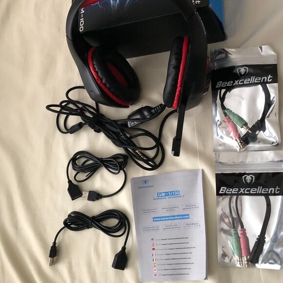 Beexcellent Pro Gaming Headset W/Mic GM-100 Black with Red Trim - Picture 4 of 10